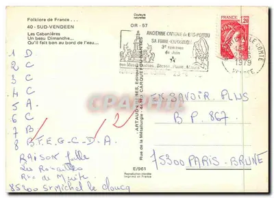 Les Cabanières — Folklore van Frankrijk — Uitgever Artaud-Tères, nr. E/961 — Achterkant