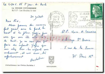 Os Moinhos de Vento — A Vendée pittoresca — Edições MEXICHROME, n° 85/117 — Verso