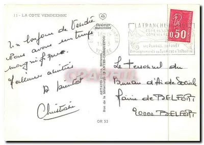 A Costa Vendéenne — Carta postal turística — Artaud Frères, Editores — Verso