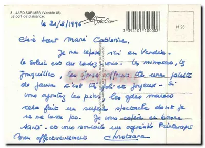 Jard-sur-Mer — Porto de recreio — Editor ARCAUD FRÈRES, N° 23 — Verso