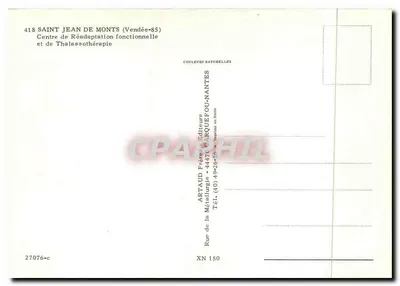 Saint Jean de Monts — Centro de Reabilitação Funcional e de Talassoterapia — Artaud Frères Éditeurs — Verso