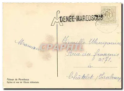 Abadia de Maredsous — Igreja e vista da Escola Abbatial — editor não identificado — Verso