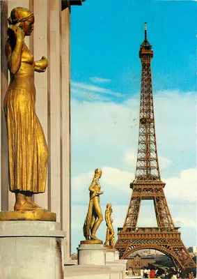 Paris — Torre Eiffel e estátuas douradas — Pavicart, n°1022