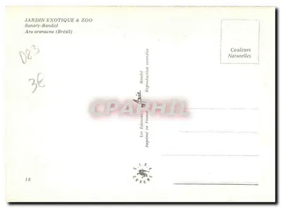 Ara ararauna — Ogród Eksotyczny & ZOO Sanary-Bandol — Wydawnictwo Chrome — Rewers