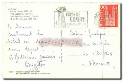 Fonte de Genebra — vista de um balcão — editor Bovey et Cie, n° 3009 — Verso