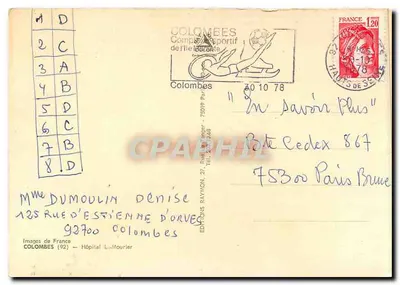 Hospital L.-Mourier — Colombes — Edições da França — Verso