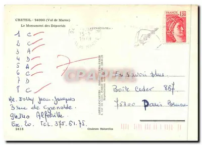 Monument dos Deportados — Créteil — editor Lyna — Verso
