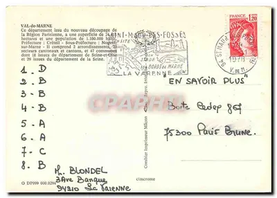 Val-de-Marne — cartão postal turístico com mapa e fotos — editor Comptier Imprimeur Mâcon — Verso