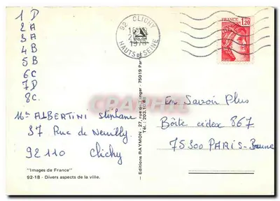 Clichy — Diversos aspectos da cidade — Edições 'Images de France' n° 92-18 — Verso