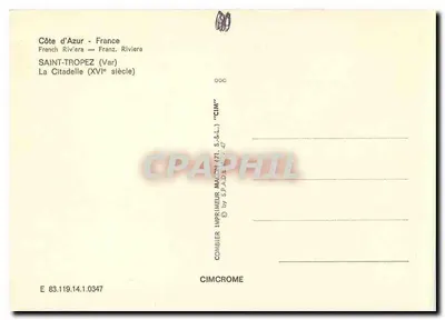 Saint-Tropez — A Cidadela (século XVI) — Impressor CIMCROME — Verso