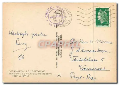 Castelo de Beynac — Dordogne — Sociedade das Cartas Postais AS de Cœur — Verso