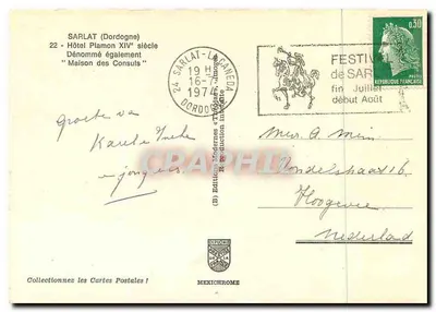 Sarlat (Dordogne) — Hôtel Plamond, XIVe siècle, dénommé également "Maison des Consuls" — Éditions Modernes « Thibault » — Verso
