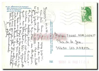 Périgueux : Hotel Gamanson — gravura do século XIX — Edições Périgueux — Verso
