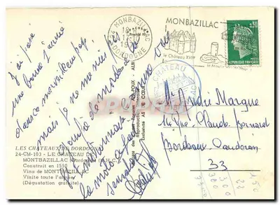Castelo de Montbazillac — Dordogne — Editor: Sociedade dos Castelos de Dordogne, n° 24-CM-103 — Verso
