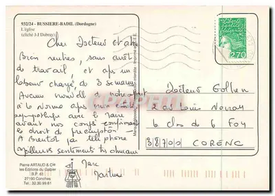 Bussière-Badil — De kerk — Uitgever Pierre Artaud & Cie, n° 932/24 — Achterkant