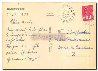 Castelo de Biron — vista composta — Pierre Artaud e Cie, Nantes — Verso