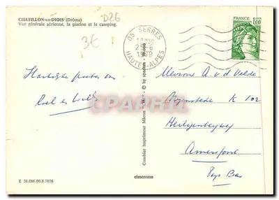Chatillon-en-Diois (Drôme) — Ogólny widok z góry, basen i obozowisko — Wydawca Combier — Rewers