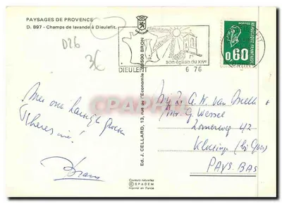 Pola lavendy w Dieulefit — Krajobrazy Prowansji, D. 897 — Wyd. J. Cellard, SPADÈM — Rewers