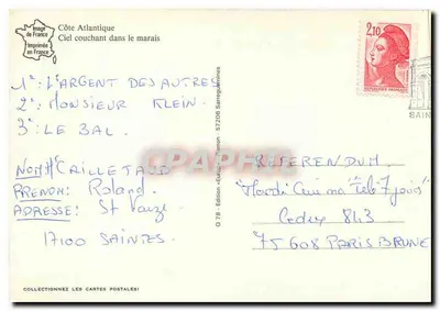 Zachodzące słońce w błotnisku — Wybrzeże Atlantyckie — Wydanie Sarreguemines nr 078 — Rewers