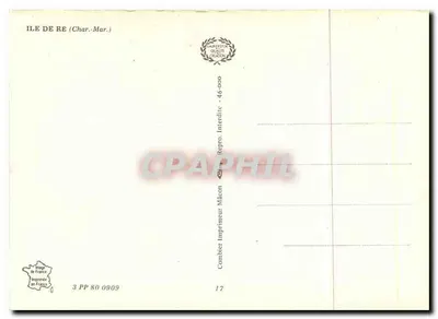 Wyspa Ré — Widok panoramiczny z wieżą Chauveau, plażą Trousse-Chemise oraz miejscami Saint-Clement-des-Baleines, Saint-Martin-de-Ré, Rivedoux — Wydawca Cumbier, nr 17 — Rewers