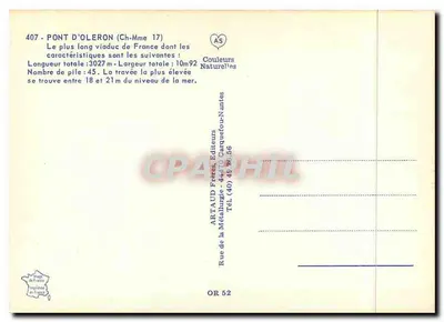 Ponte de Oleron — maior viaduto da França — editor Artaud Frères — Verso