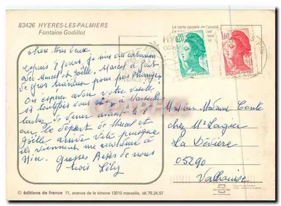 Hyères-les-Palmiers — Fontaine Godillot — edições da França — Verso