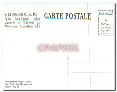 Igreja Saint-Laurent Imbert — Marignane (B. du R.) — Club Cartophile Marignanais, n°1 — Verso
