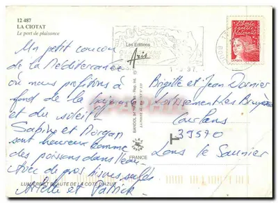 La Ciotat — O porto de recreio — Edições Aris, n° 12 487 — Verso