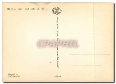 Hyères (Var) - Velha cidade - Uma rua — Impressor Combier, n° 39-000 — Verso