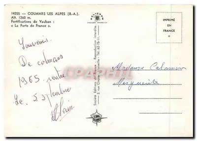 Colmars-les-Alpes — Fortifications de Vauban : « La Porte de France » — Société Éditions de France — Verso