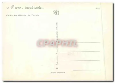 Calvi — Vista Geral — A Cidadela — Edição francesa n°94/32 — Verso