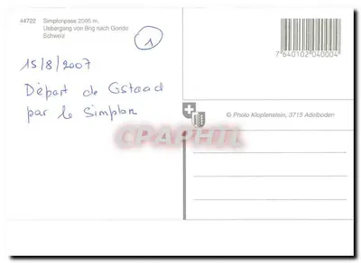 Simplonpass — colar de montanhas e vilas — n°44722 — Verso