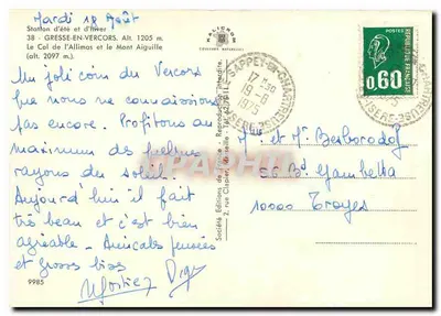 Przełęcz Allimás i Góra Aiguille — Gresse-en-Vercors — Wydawnictwa Francji — Rewers