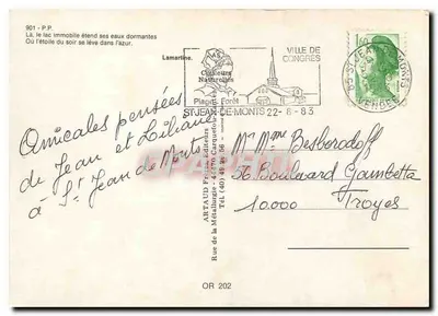 Marynarz z jachtem — zachód słońca nad wodą — Artaud Frères, n° 901 — Rewers