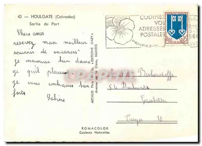 Houlgate (Calvados) — Uscita dal Porto — Artaud & Fils, Nantes, n°43 — Verso