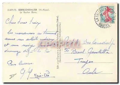 O Rocher Blanc — Serre-Chevalier (Hautes-Alpes) — La Cigogne — Verso