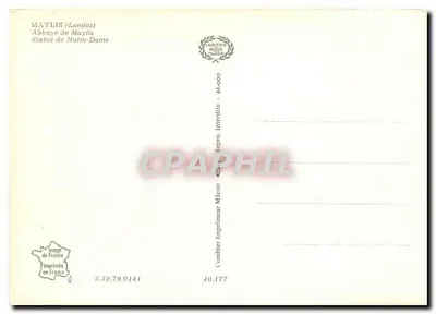 Estátua de Nossa Senhora — Abadia de Maylis (Landes) — Impressor Combier — Verso
