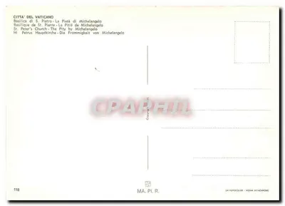 A Pietà de Michelangelo — Basílica de São Pedro — editor MA. PI. R. n° 118 — Verso