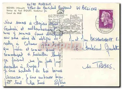 Estátua de Paul Riquet em Béziers — Béziers (Hérault) — Éditions de France — Verso