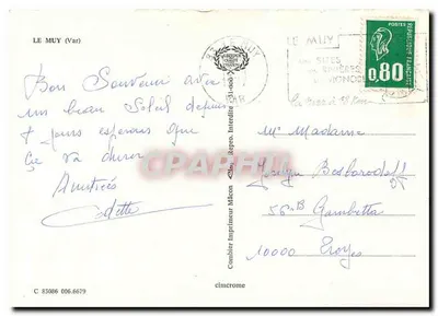 Le Muy — Sítios Rios — Comblot Impressor Mâcon — Verso