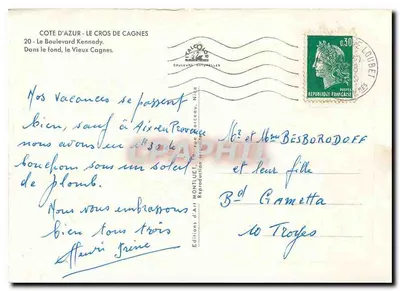 Costa Azul - Le Cros de Cagnes — Boulevard Kennedy — Edições d'Art Montluet — Verso