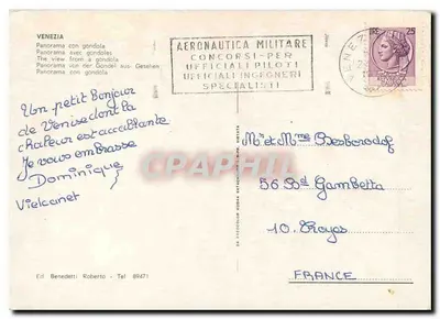 Veneza — Vista panorâmica com gôndola e campanário — Edi Benedetti, n° 89471 — Verso