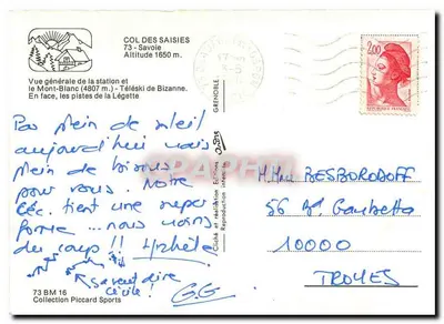 Col des Saisies — Ogólny widok stacji i Mont-Blanc (4807 m.) — Teleksy Bizanne — Wydawnictwo Intercités — Rewers