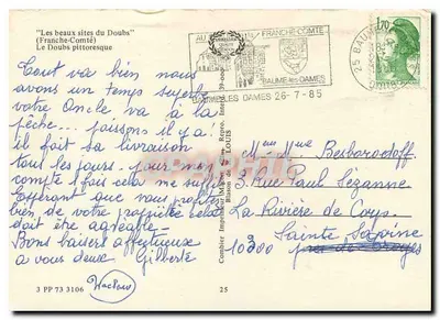 Pittoreski Doubs — Karta pocztowa turystyczna — Imprimerie de Baume-les-Dames — Rewers