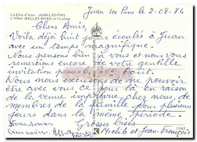 Juan-les-Pins — Hotel « Belles Rives » i plaża — Wydawnictwo Château, nr 11065 — Rewers