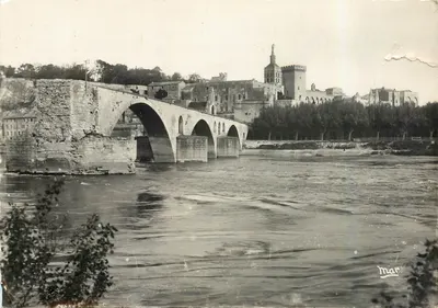 Bilhete postal moderno Avignon o Ponte de Avignon e o Palácio dos Papas