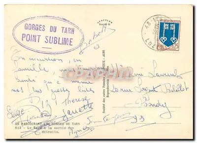 Gorges do Tarn — Ponto Sublime — Sociedade das Cartas Postais de Albi, n° 613 — Verso