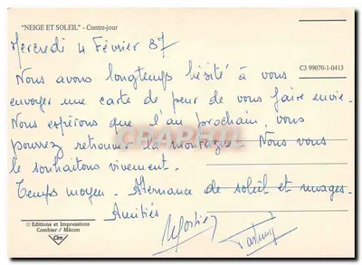Zasnieżone drzewo na słońcu — Kontraspół — Éditions et Impressions Combier / Mâcon, n° C3 99070-1-0413 — Rewers