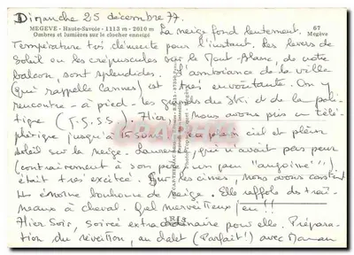 Mégeve - Haute-Savoie - Nocturny widok katedry pod śniegiem — wydawca IRIS, nr 67 — Rewers