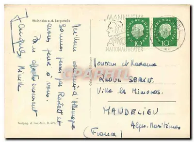 Weinheim a.d. Bergstraße — widok panoramiczny z pałacem i kościołem — wydawca nie widoczny — Rewers